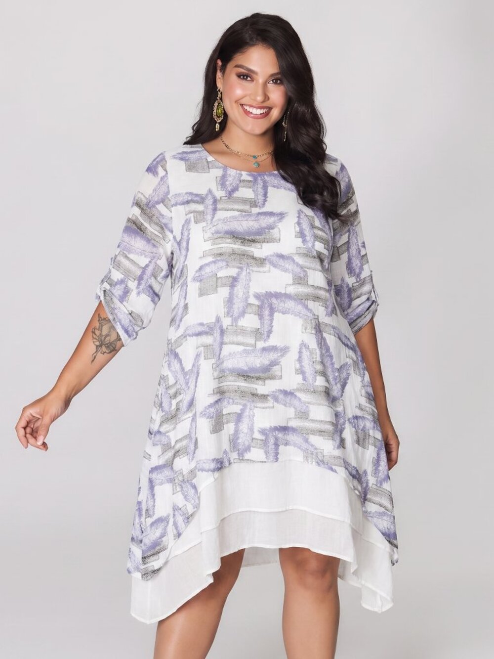 Saloos Double Layer Feather Print Dress